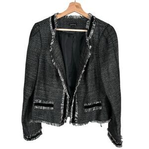 Max &‎ Mia Women's Large Tweed Open Front Tattered End Office Sweater Jacket